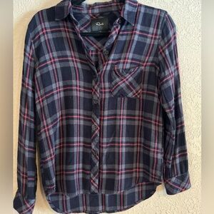 Rails Women’s Small Plaid Button-Down Shirt Rayon Hunter Coal Grey Rose EUC